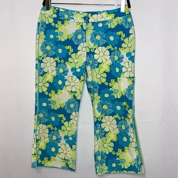 Lilly Pulitzer Green Blue Floral Retro Pants Size 2 - Picture 2 of 9